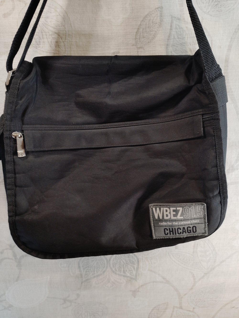 WBEZ Chicago Black Messenger Bag with Front Zip Pocket